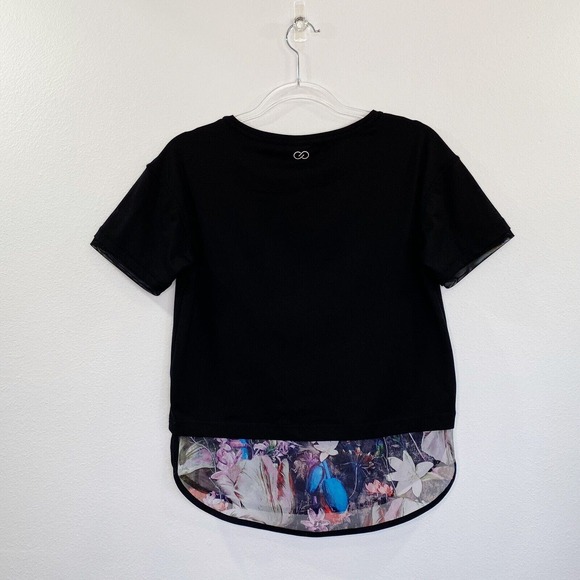 Calia by Carie Underwood Flow T-Shirt Sz XS Black Short Sleeve Workout Sheer Hem - Picture 2 of 10